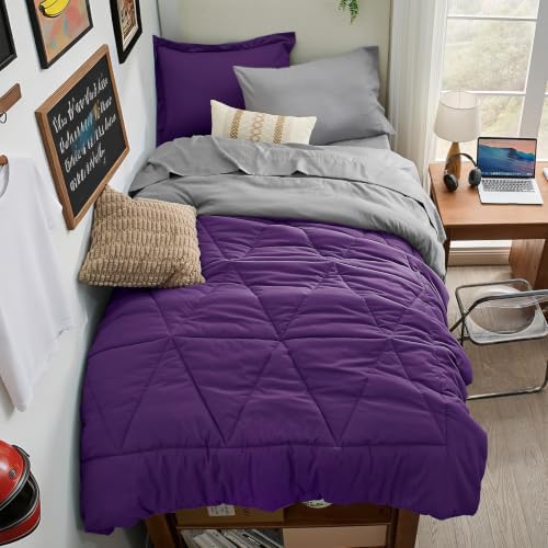BEDELITE Twin XL Comforter Set 5 Pieces, Reversible Purple Bed in A Bag