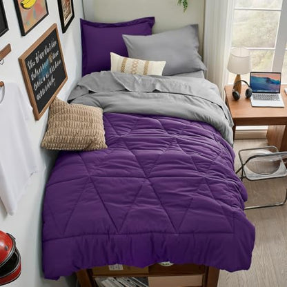 BEDELITE Twin XL Comforter Set 5 Pieces, Reversible Purple Bed in A Bag
