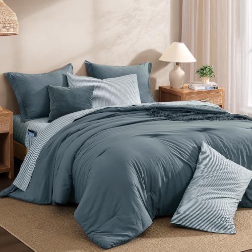 Monbix King Size Comforter Set-7 Pieces Soft Bed in a Bag King Bedding Set