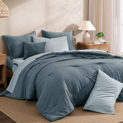 Monbix King Size Comforter Set-7 Pieces Soft Bed in a Bag King Bedding Set