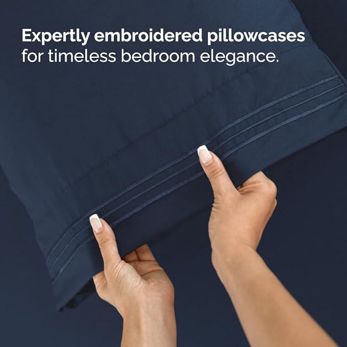 Full XL Bed Sheet - 4 Piece Full XL Bed Sheets Set - Soft, Breathable & Cooling - Hotel Luxury Bedding for Women, Men, Kids, Teens, Boys & Girls - Deep Pockets, Comfy, Fade & Wrinkle Free - Navy Blue