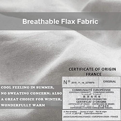 Simple&Opulence 100% French Flax Linen Duvet Cover Set with Embroidery Washed - 3 Pieces (1 Duvet Cover with 2 Pillow Shams) with Button Closure Soft Breathable Farmhouse - Light Grey, King Size
