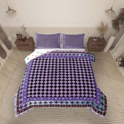 jejeloiu Check Checkered Comforter Set Twin Size Plaid Damask Floral Bedding Set for Kids Boys Girls Geometric Checkerboard Duvet Quilt Grid Bedroom Decor Microfiber 2 Pcs with 1 Pillow Cases