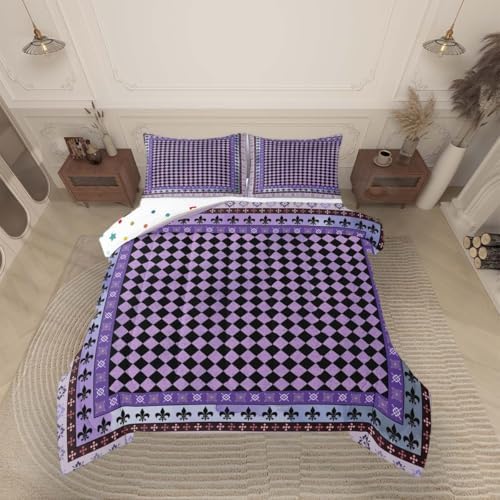 jejeloiu Check Checkered Comforter Set Plaid Bedding Set Queen Size 3 Pcs
