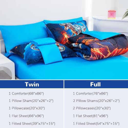 Viviland Kids Bedding Set Full Size Comforter Sets, Bed in Starry Dinosaur Cover Set for Children
