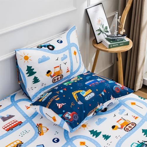 Holawakaka Boy Construction Truck Excavator Queen Comforter Set with Sheets