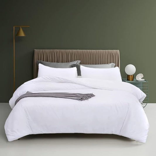 Houseri White Comforter King Size, 3 Pieces Lightweight Solid White Bedding Set King, All Season Soft Pure White King Size Comforter Set Extra Fluffy Ultra Comfy Bed Quilt (1 Comforter, 2 Pillowcases)