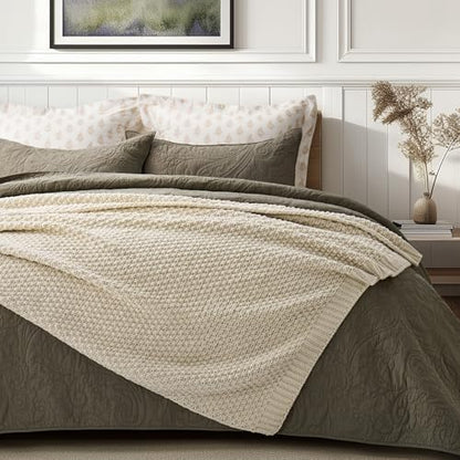 EVERGRACEHOME Chunky Chenille Knit Throw Blanket, 60 x 80, Beige