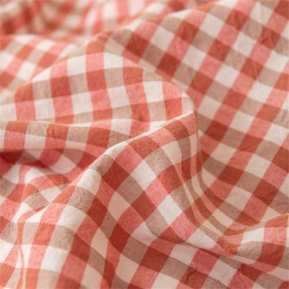 mixinni Orange Gingham Comforter Set Full, Plaid Comforter Set 3 Pieces 1 Orange Grid Comfoter with 2 Pillow Cases for All Seasons, Soft Fluffy Modern Grid Pattern Printed Bedding-Full Size
