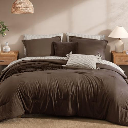 Monbix Queen Comforter Set-7 Pieces Soft Bed in a Bag Queen Bedding Sets