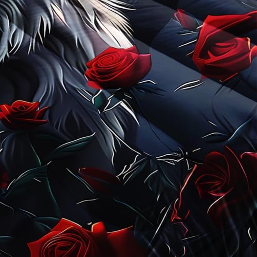 Wolf Bedding Comforter Sets Twin Size,Moon Night Forest Floral Printed Bedding Set for Kids Girls Boys Room Decor,Western Animal Themed Bedding Comforter Sets with 2 Pillowcases.