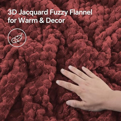 BEDELITE Fluffy King Size Comforter Set, Burgundy Fleece Bed Set 3 Pieces