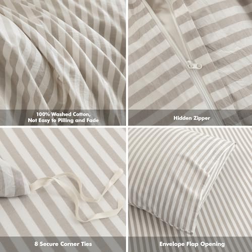 FOSSA Striped Duvet Cover Set 100% Washed Cotton Linen Feel Super King
