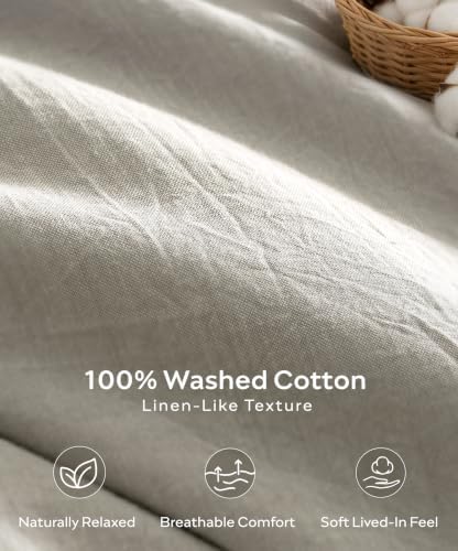 JELLYMONI 100% Washed Cotton Natural Gray Duvet Cover Twin, Linen-Like