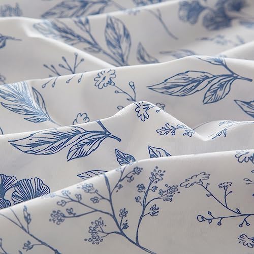 mixinni Small Floral Print Duvet Cover Queen Blue Flower Leaf Duvet Cover Set Soft Cotton White Bedding Comforter Cover Zipper Closure 4 Corner Ties for Him and Her-Queen Size
