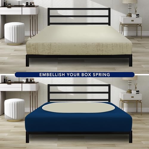 PureFit Stretchy Box Spring Cover Full - Elastic Fitted Box Spring Wrap Around 4 Sides, Wrinkle & Fading Resistant Fits Full Size Beds, Navy