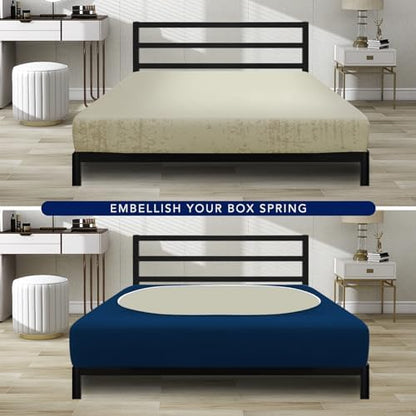 PureFit Stretchy Box Spring Cover Full - Elastic Fitted Box Spring Wrap Around 4 Sides, Wrinkle & Fading Resistant Fits Full Size Beds, Navy