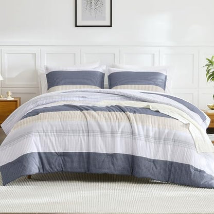 Litanika Super King Plus Comforter Set - 3 Pieces Stripe Bed Set