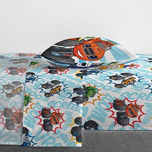 Jay Franco Blaze and the Monster Machines Off to The Races 4 Piece Toddler Size Bed Set – Super Soft Microfiber Bed Set Includes Size Comforter & Sheet Set (Official Blaze Product)