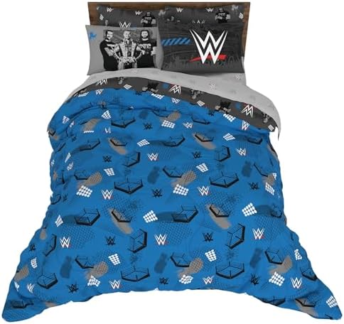 WWE Wrestling Bedding Set, Full Size 7 Piece Set Super Soft Cozy Reversible Comforter and Sheet Set with Sham, (100% Officially Licensed Product) by Franco