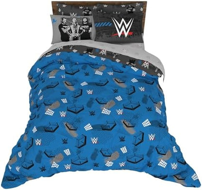 WWE Wrestling Bedding Set, Queen Size 7 Piece Set Super Soft Cozy Reversible Comforter and Sheet Set with Sham, (100% Officially Licensed Product) by Franco