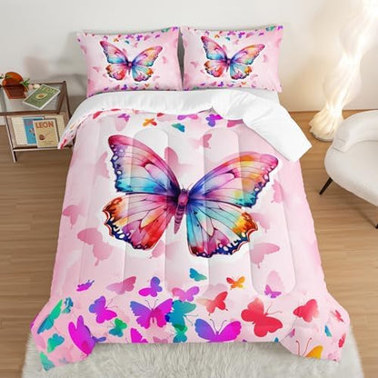 HOSIMA Colorful Butterfly Rainbow Comforter King Size,Tie Dye Beauty Butterfly Bedding Sets for Kids Girls Teens Bedroom Decor,Aesthetics Butterflies Teenage Girl Comforter Sets with 2 Pillowcases.