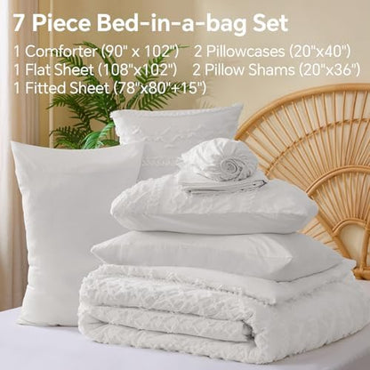 BEDELITE King Comforter Set 7 Pieces,Boho Bed in a Bag,White