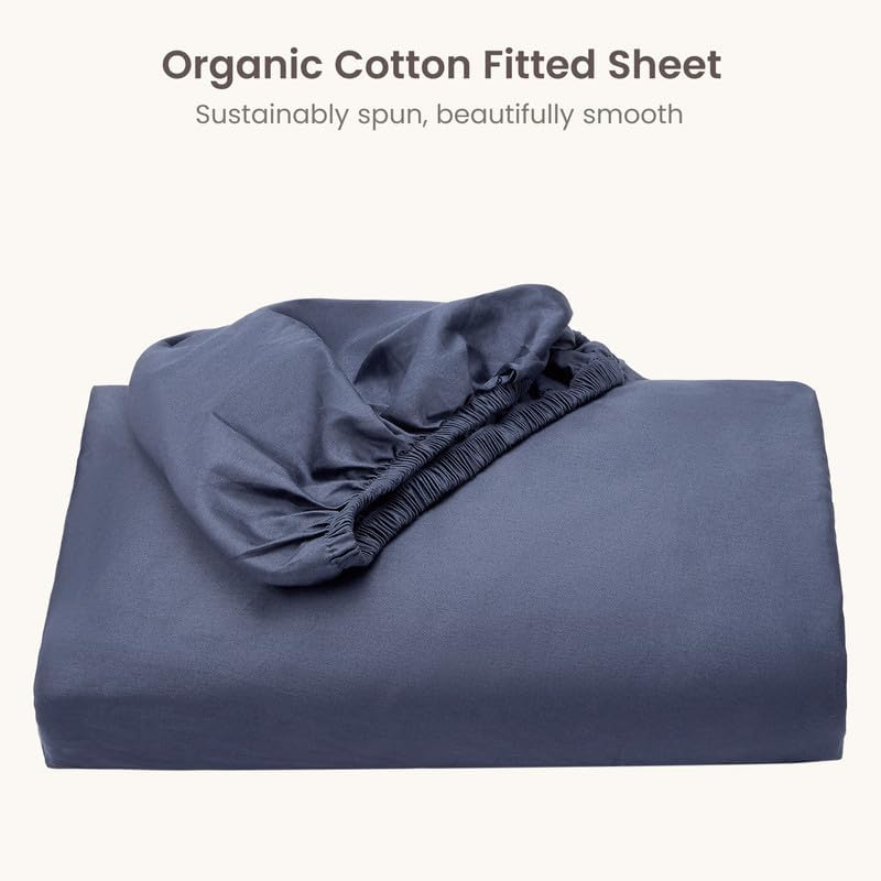 Bioweaves 100% Organic Cotton 1 Fitted Sheet Queen Size Only | 300 Thread Count Sateen Weave GOTS Certified with Deep Pocket - Mineral