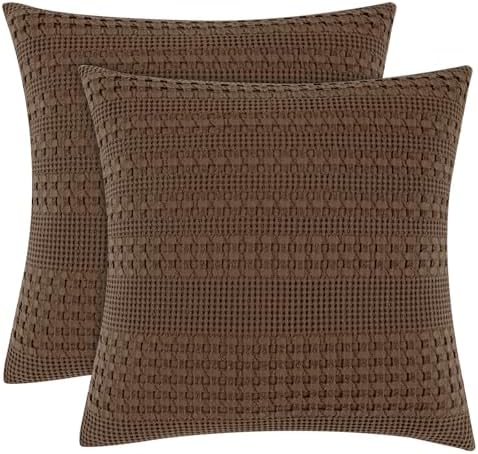 PHF Cotton Waffle Weave Euro Sham Covers 26" x 26", Chocolate, No Insert