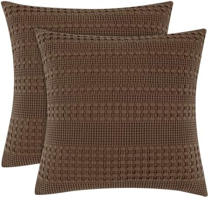 PHF Cotton Waffle Weave Euro Sham Covers 26" x 26", Chocolate, No Insert