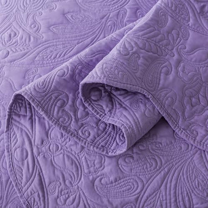 HoneiLife Queen Quilt Bedding Set - 3 Piece Microfiber Quilt Sets Lightweight Bedspreads Reversible Coverlets Rustic Bed Cover Floral Bedding Set All Season Quilts-Purple