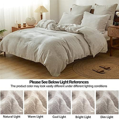 Simple&Opulence 100% Linen Duvet Cover Set 2pcs Basic Style Natural French Washed Flax Solid Color Soft Breathable Farmhouse Bedding with Button Closure - Linen, Twin