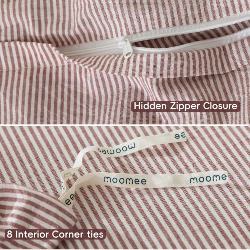 MooMee Striped Duvet Cover Set 100% Washed Cotton Linen Like King