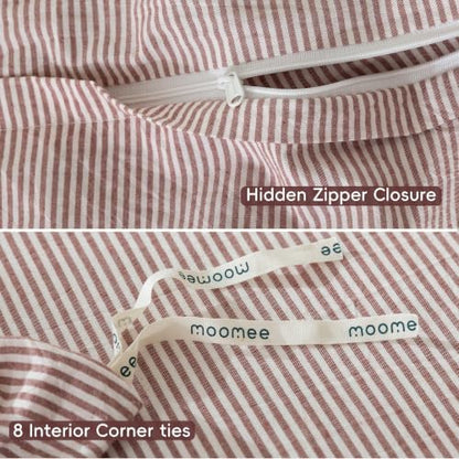 MooMee Striped Duvet Cover Set 100% Washed Cotton Linen Like King