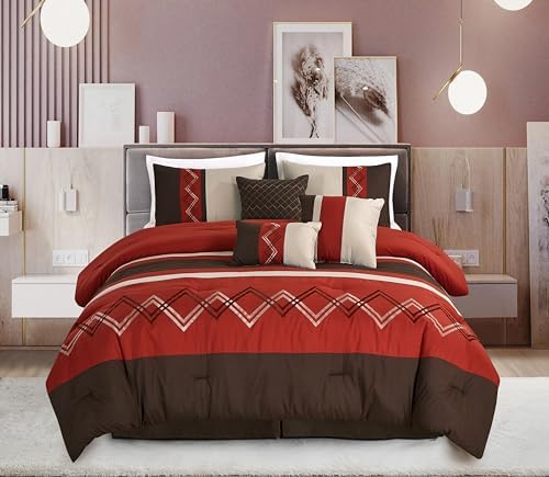 Chezmoi Collection 7-Piece Zigzag Embroidered Comforter Set, Full Size