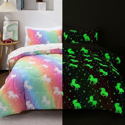 A Nice Night 5pc Rainbow Comforter Set Glow in The Dark Kids Bedding Queen