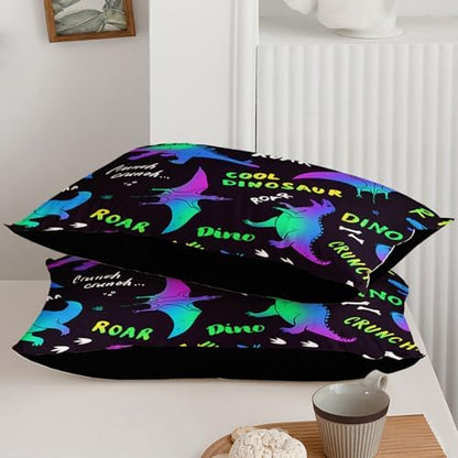 Axolotl Cartoon Dinosaur Bedding Set King Size,Gradient Dinosaur Comforter for Kids Teens,Colorful Dino Kids Bed Set,Monsters Bedding for Boys Girls Adults,1 Quilt with 2 Pillowcases All Season,Black
