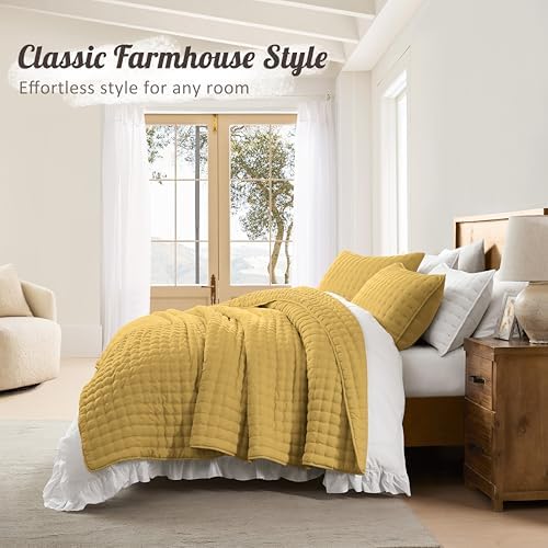 WDCOZY Cloud Soft Quilt Set, Oversized King Size, Yellow, 116x106 inches
