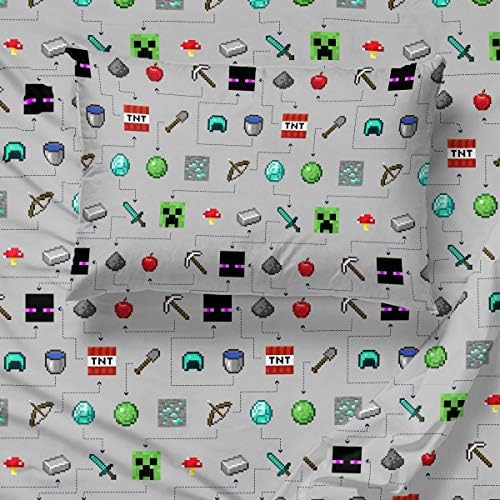 Minecraft Creeper Twin Comforter Set 4 Piece Kids Bedding for Boys, Multi