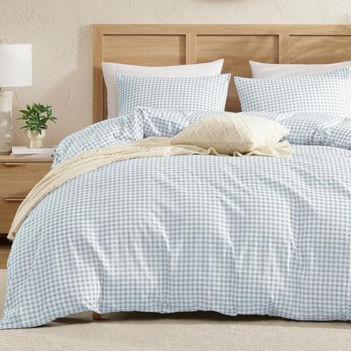 Andency Blue Gingham Duvet Cover Full, Blue Checkered Plaid Bedding Set