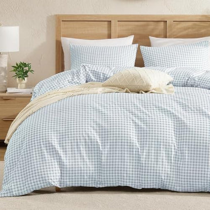 Andency Blue Gingham Duvet Cover King, Blue Checkered Plaid Bedding Set