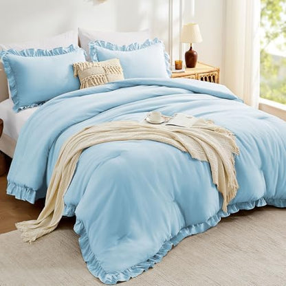 FUANNA Full Size Comforter Sets, Light Blue Bedding Set, 3 Pieces Bed Set