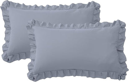 Ruffle Pillow Cases King Size Set of 2 – Soft Wrinkle Resistant Brushed Microfiber Ruffled Pillowcases –Envelope Pillow Shams Cover Festive Gift for Hotels, Guest Rooms 20x36 Inch (Silver Gray)