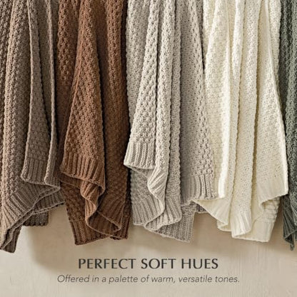EVERGRACEHOME Chunky Chenille Knit Throw Blanket, 50 x 60, Rosewood