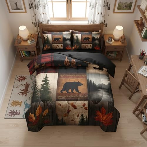 QOOMO Western Rustic 7 Pieces Comforter Set Twin Size,Hunting Bedding Set