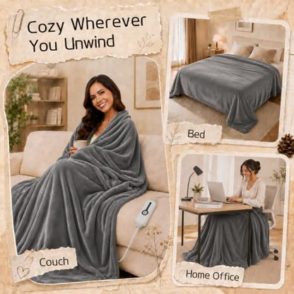 ReyyNio Electric Heated Blanket Twin Size 62"x84", 10H Auto-Off, Light Gray