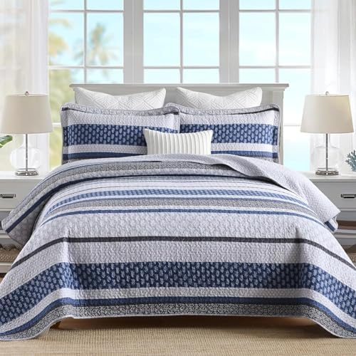 Homzard Quilt Bedding Set Twin Size - 100% Cotton Comforter Set,Gray Blue Quilts Bedspread for The Bed, Farmhouse Lightweight Bedding All Season