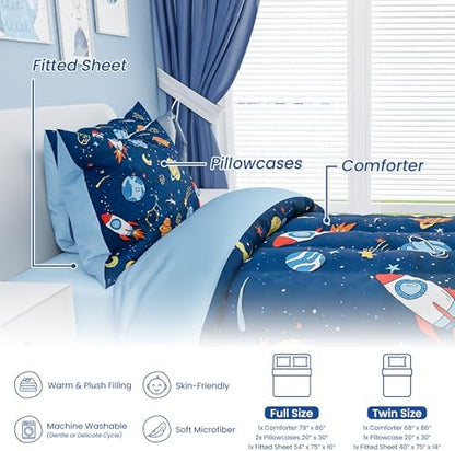 SANDJEST Outer Space Comforter Set Twin Size 68x86in for Kids Boys, Microfiber 3 Pcs Bedding Set Includes 1 Comforter, 1 Pillowcase, 1 Fitted Sheet, Nursery Room Decor