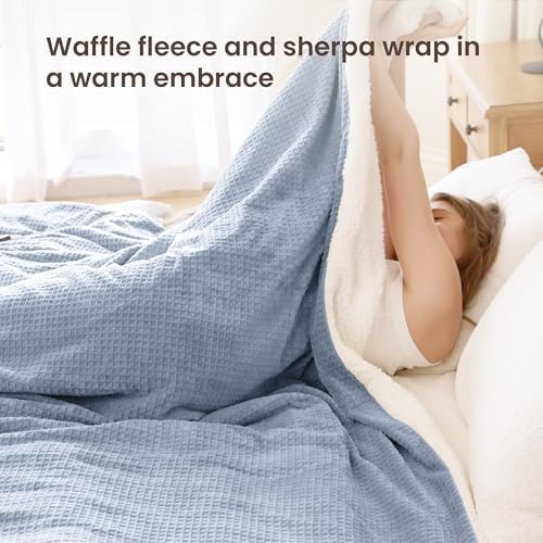 Heated Blanket Electric Blanket Queen Waffle, 84x90 Inches Dual Controllers Sherpa Fleece Fast Heating Blanket 6 Heating Levels & 10 Hours Auto Off ETL Certification, Haze Blue Queen