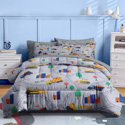 Nesker Queen Comforter Set for Boys, 7 Pieces Truck Bedding for Kids